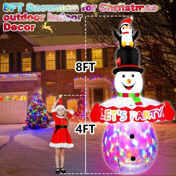 8 FT Christmas Inflatables Colorful Snowman with Penguin& Colorful Rotating LED - Picture 7 of 7